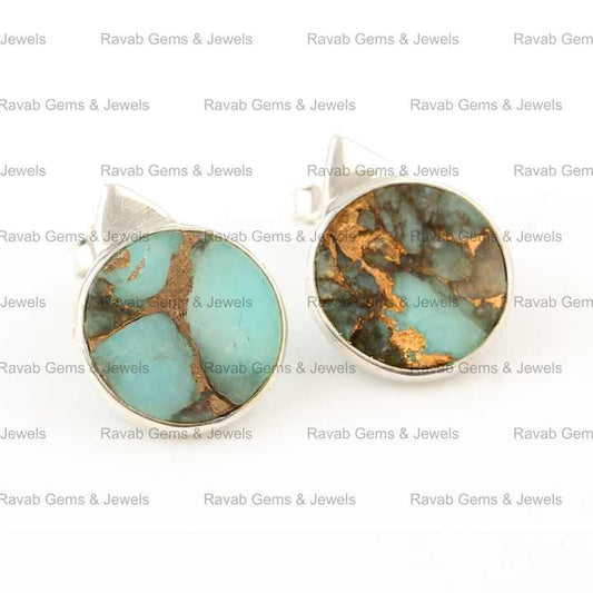 Best Selling 12mm Round Coin Natural Amazonite Copper Sterling Silver Gold Plated Daily Wear Minimalist Stud Earrings for Her