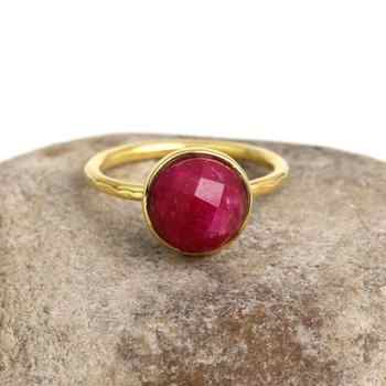 Top Selling 10mm Synthetic Ruby Faceted Gemstone Genuine 925 Silver Gold Vermeil Eternity Fine Jewelry Engagement Ring For Women