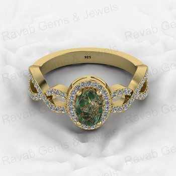 Top Selling 925 Sterling Silver Fine Ring Peridot Copper Turquoise Gemstone Bezel Setting CZ Twisted Cocktail Custom Jewelry