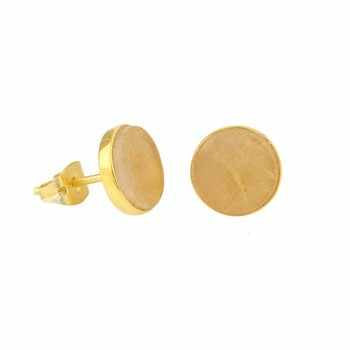Best Selling 9mm Golden Rutilated Quartz Gemstone Silver Handmade 18K Gold Plated Dainty Stud Earrings Her Fine Stud Earrings