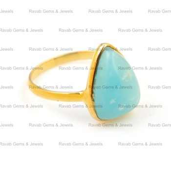 Solid 925 Sterling Silver 18K Gold Plated Handmade Natural Smithsonite 12x16mm Trillion Shape Bezel Set Ring for Women