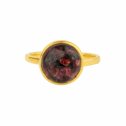 Solid 925 Sterling Silver 18K Gold Plated Minimalist 12mm Bezel Setting Ring with Natural Eudialyte Fine Jewelry for Women