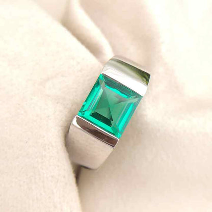 Sparkling Emerald Quartz 10mm Square Step Cut Gemstone Solid 925 Sterling Silver Ring For Mens Fine Handmade Jewelry Suppliers