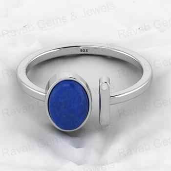 Top Selling 925 Sterling Silver Adjustable Women's Ring Handmade Fine Jewelry With Genuine 6x8mm Oval Lapis Lazuli Gemstone