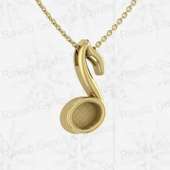 Genuine 925 Silver 6x8mm Musical Notes Design Semi Mounting Charm Pendant Resin Ashes Work Jewelry Findings & Components