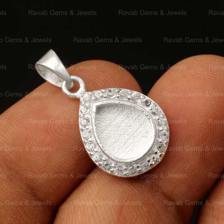 Solid 925 Silver 8x10mm Pear Drop Blank Bezel Semi Mounting Charm Pendant Setting for Gemstone and Resin Ashes Zircon Jewelry
