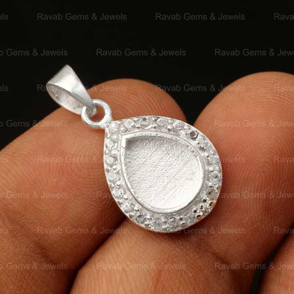 Solid 925 Silver 8x10mm Pear Drop Blank Bezel Semi Mounting Charm Pendant Setting for Gemstone and Resin Ashes Zircon Jewelry