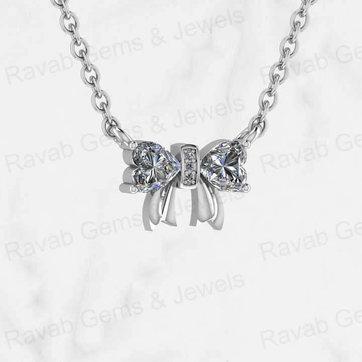 Best Selling Genuine Solid 925 Sterling Silver 5mm Heart Bow Tie Design With Cubic Zirconia Pendant Necklace Keepsake Jewelry