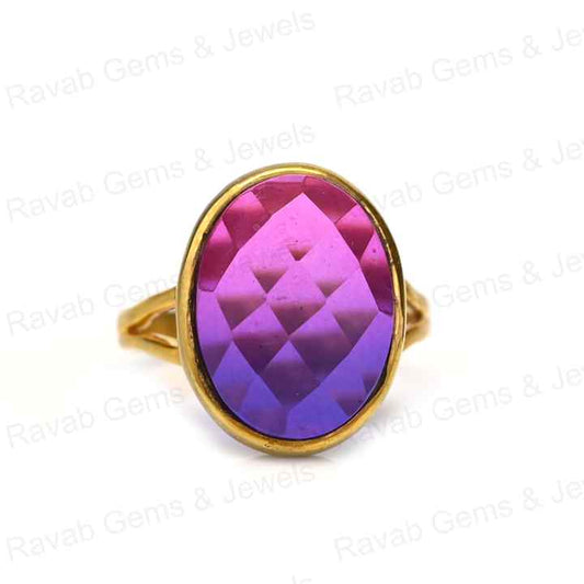 Women's Fine Jewelry Best Quality Solid 925 Sterling Silver Bio Purple Tourmaline Ring Oval Checker Cut Bezel Setting Ring