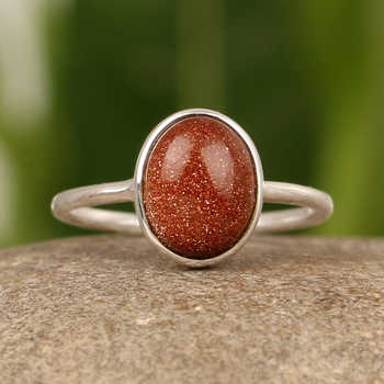 To Quality Brown Sun Stone Oval Cabochon Gemstone 10x14mm Solid 925 Sterling Silver Women Party Wear Simple Jewelry Suppliers