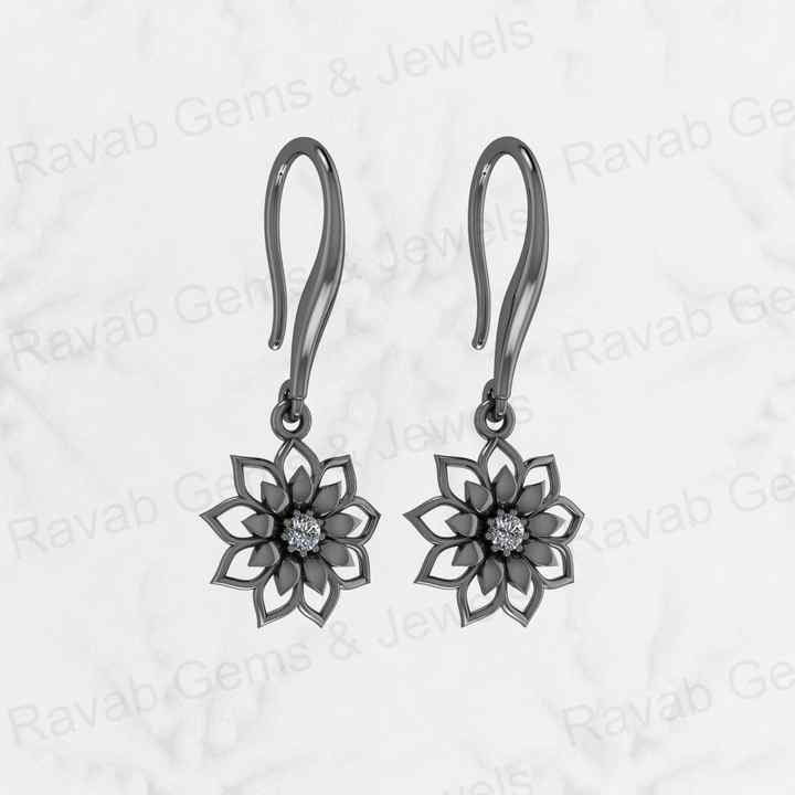 Top Quality Solid 925 Sterling Silver Sunflower Dangle Drop Lever Back Earrings CZ Gemstone Dangle Drop Fine Earring for Women