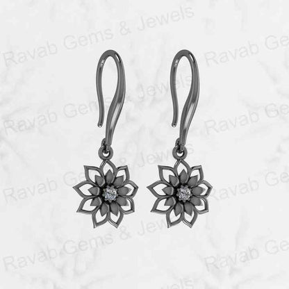 Top Quality Solid 925 Sterling Silver Sunflower Dangle Drop Lever Back Earrings CZ Gemstone Dangle Drop Fine Earring for Women