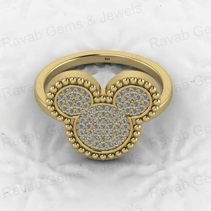 Top Trending Beautiful 925 Sterling Solid Silver CZ Pave Vermeil Eternity Micky Mouse Design Women Ring for Customized Jewelry