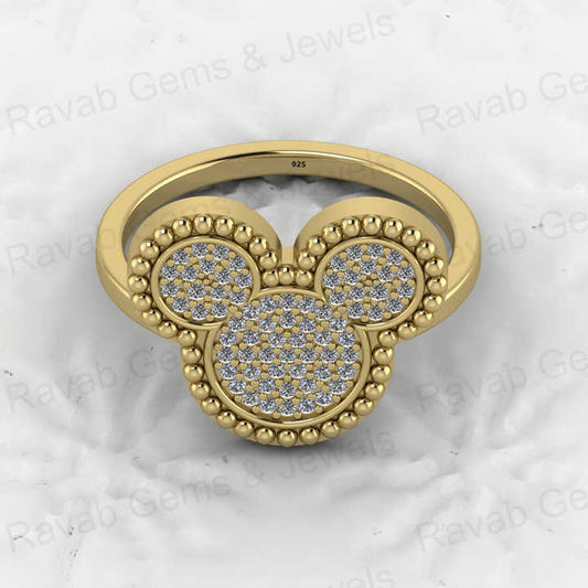 Top Trending Beautiful 925 Sterling Solid Silver CZ Pave Vermeil Eternity Micky Mouse Design Women Ring for Customized Jewelry