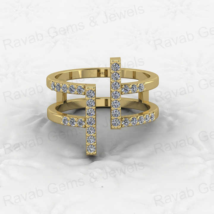 Best Selling 925 Silver Gold Vermeil Spiral Bar CZ Brilliant Eternity Double Band Adjustable Dainty Women Ring for Fine Jewelry