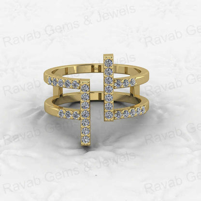Best Selling 925 Silver Gold Vermeil Spiral Bar CZ Brilliant Eternity Double Band Adjustable Dainty Women Ring for Fine Jewelry