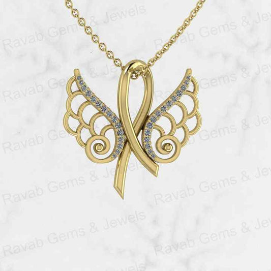 Hot Selling Solid 925 Sterling Silver 24x24mm Angel Wing & Bow Design Prong Setting CZ Pendant Pendant for Women Fine Necklace