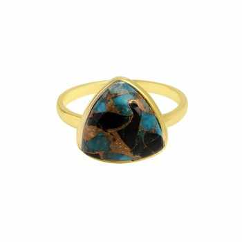 Top Selling 925 Sterling Silver Fine Jewelry Handmade 12mm Trillion Ring Mohave Blue Copper Turquoise Gemstone Unique for