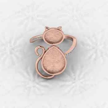 Genuine 925 Sterling Silver Semi Mount Ring Pear Oval CZ Cat Logo Personal Pet Good Resin Ashes Jewelry Jewelry Findings