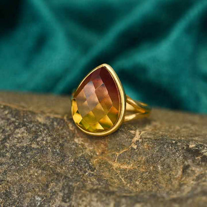 Super Quality Solid 925 Sterling Silver Bio Color Purple Tourmaline Pear Checker Cut Bezel Setting Ring for Women's Fine Jewelry