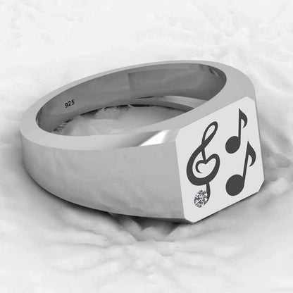 Top Selling Men's Fine Rings 925 Sterling Silver Music Symbol Lover Carlo Signet Fashionable Wholesale Gents Jewelry