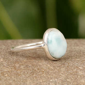 Hot Selling 925 Sterling Silver Women's Ring Beautiful Genuine Dominican Republic Larimar Handmade Oval Shape Fine Jewelry