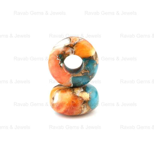 14x8mm Rondelle Big Hole Natural Smooth Spiny Oyster Turquoise Copper Composite Briolette Gemstone Beads for Jewelry Making