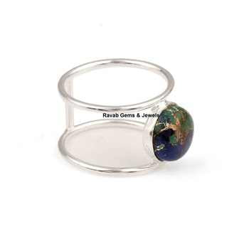 Best Selling 925 Sterling Silver Boho Double Band Ring 10mm Natural Azurite Copper Gemstone Minimalist Fine Jewelry for Her