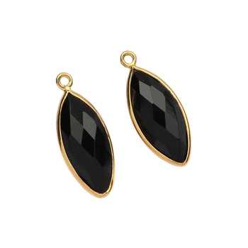 Best Quality 8x16mm Faceted Marquise Shape Bezel Setting Genuine Black Onyx Gemstone 925 Silver Charm Pendant Necklace Bracelet