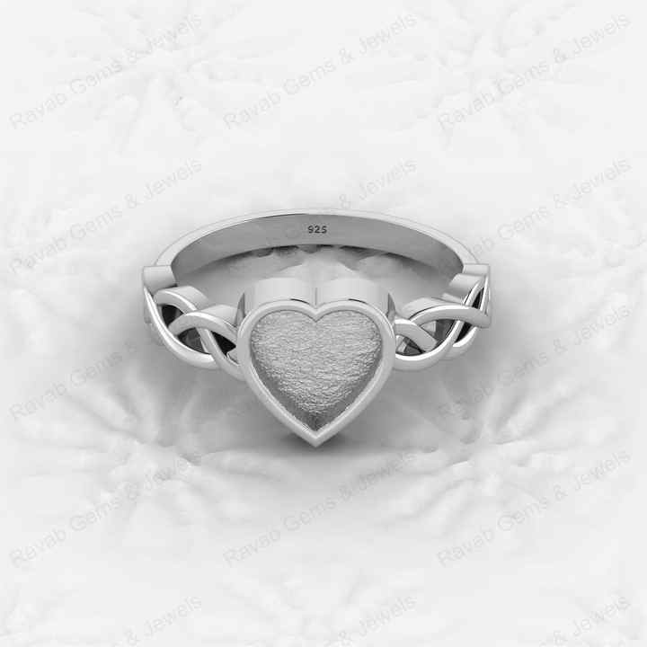 High Quality Genuine 925 Sterling Silver 8mm Heart Shape Semi Mount Blank Bezel Setting Ring Fashionable Good Keepsake Jewelry