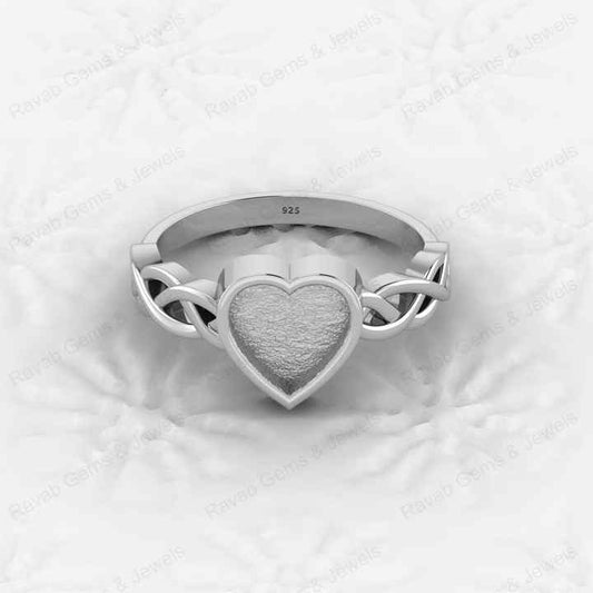 High Quality Genuine 925 Sterling Silver 8mm Heart Shape Semi Mount Blank Bezel Setting Ring Fashionable Good Keepsake Jewelry