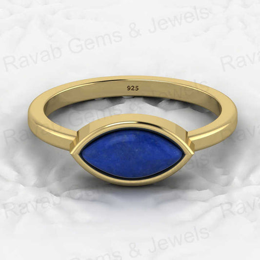 Top Selling Genuine 925 Sterling Silver Natural 5x10mm Lapis Lazuli Gemstone Marquise Bezel Ring for Women Fine Jewelry
