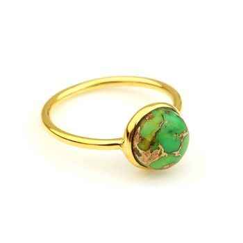 Top Selling 18K Gold Vermeil New Design Dainty Ring for Women With 10mm Mohave Green Copper Turquoise Gemstone Bezel Fine Rings