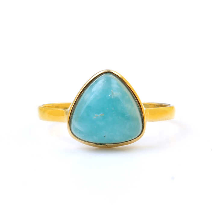 Top Selling 18K Gold Plated Fine Sterling Ring for Women 12mm Natural Smithsonite Gemstone Bezel Dainty Boho Trillion Ring