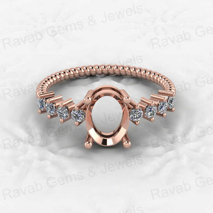 High Quality 925 Silver 6x8mm Oval Setting 4 Prongs Semi Mounting Bezel Crafted CZ Eternity Twisted Band Ring Jewelry Components