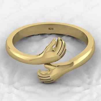 Top Selling 925 Silver Vermeil Eternity Hugging Love Hand Couple Personalized Dainty Adjustable Ring Minimalist Fine Jewelry