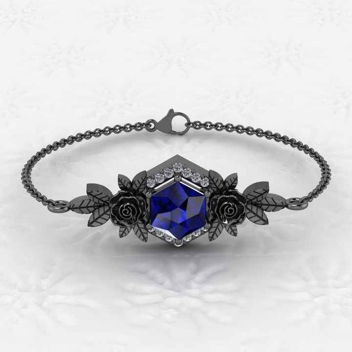 8mm Sapphire Quartz Hexagon Prong Setting Floral Minimalist Bracelet for Women Beautiful Real 925 Fine Chain Link Bracelets