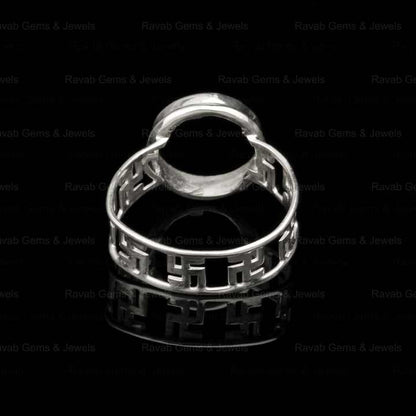 High Quality 925 Solid Silver 10mm Oval Pre Notched Swastik Band Semi Mount Blank Bezel Setting Ring for Stone & Ashes Resin