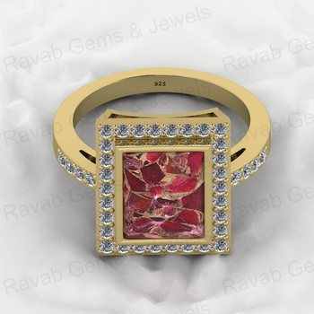 2024 New Arrival Solid 925 Sterling Silver 8x10mm Ruby Copper Turquoise Rectangle Unisex CZ Ring July Birthstone Gifted Jewelry