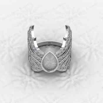 Genuine 925 Sterling Silver 6x10mm CZ Semi Mount Blank Setting Angel Wings Ring Good for Resin & Ashes Work Keepsake DIY Jewelry