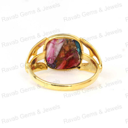 Hot Sell Natural Multi Spiny Oyster Turquoise Cushion Shape 12mm Solid 925 Sterling Silver 18k Gold Filled Women Designer Ring