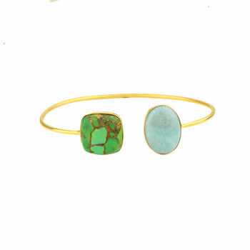 Top Selling 18K Gold Plated Adjustable Stylish Cuff Bracelet Bangle Fine Chain Link Bracelets Featuring Larimar Mohave Green