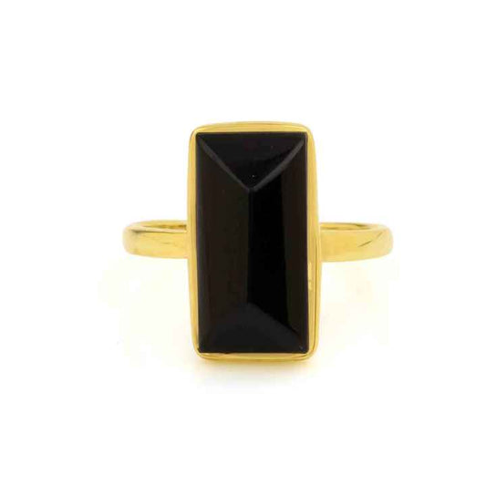 Best Quality 8x16mm Natural Black Onyx Gemstone Ring 18K Gold Plated 925 Silver Rectangle Octagon High Quality Fine Jewelry