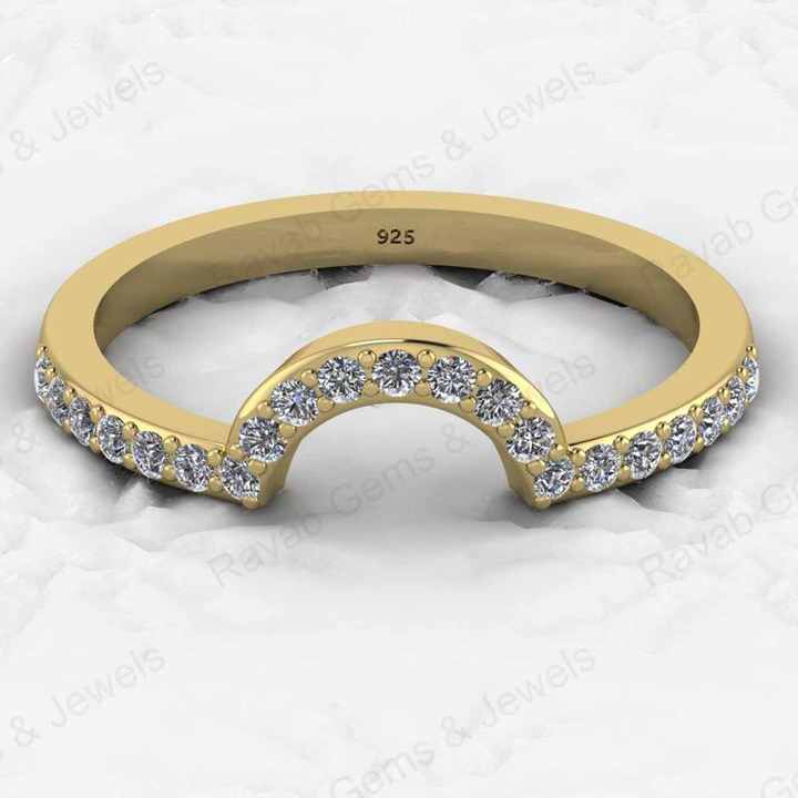 Top Selling Genuine 925 Silver Vermeil Half Eternity Band Dainty Micro Pave CZ Crescent Curve Minimalist Women Ring Fine Jewelry