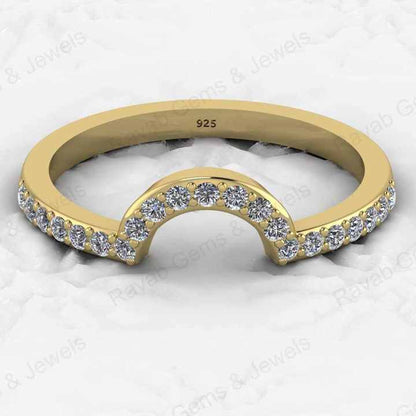 Top Selling Genuine 925 Silver Vermeil Half Eternity Band Dainty Micro Pave CZ Crescent Curve Minimalist Women Ring Fine Jewelry