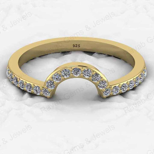 Top Selling Genuine 925 Silver Vermeil Half Eternity Band Dainty Micro Pave CZ Crescent Curve Minimalist Women Ring Fine Jewelry