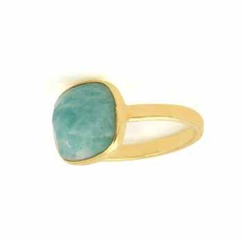 12mm Natural Amazonite Stone Cushion Ring 18K Gold Plated Lovely Minimalist Design Women's Pearl Bezel Jewelry-Perfect Gift for