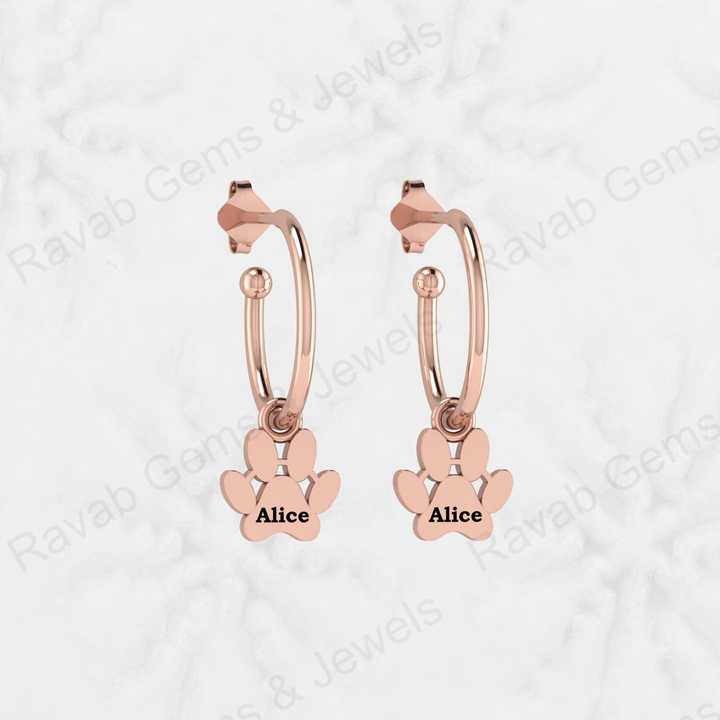 Top Selling 925 Silver Gold Vermeil Eternity Custom Name Personalized Dog Paw Print Minimalist Earrings Fine Keepsake Jewelry