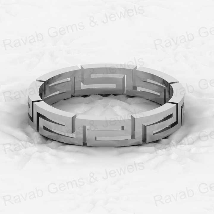 Solid 925 Sterling Silver Vermeil Greek Key Meander 4mm Eternity Wide Band Ring Bikers Adventured Men's Ring for Fine Jewelry