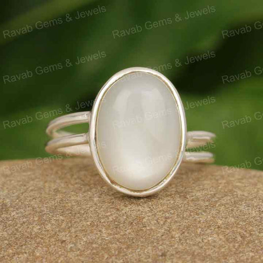 Summer Sale High Quality 925 Sterling Silver Fine Ring 10x14mm Natural Grey Moonstone for Women's Wedding Engagement Jewelry
